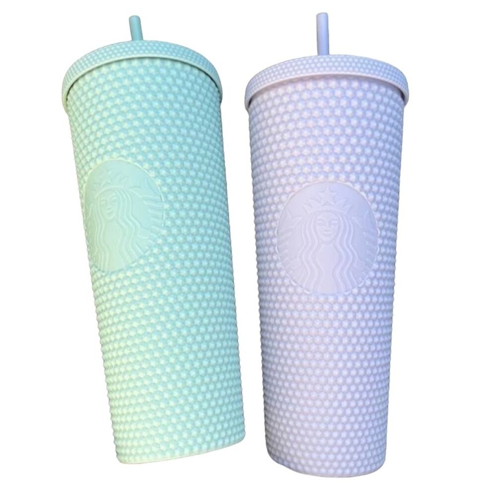 🆕 Starbucks Holiday 2021 Matte Lilac Mint Green Jelly Stud Venti Tumbler Set